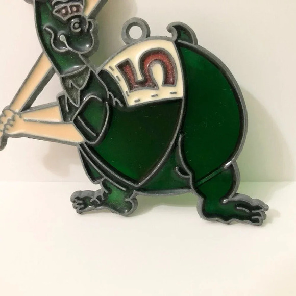 Vtg Dinosaur  Playing Baseball Suncatcher Small Window Hanging - Picture 4 of 12